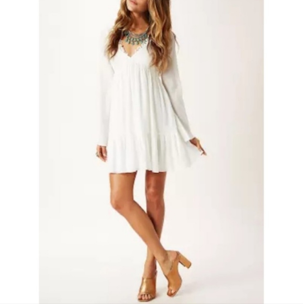 Free People White Lace Long Sleeve Open Back Dress